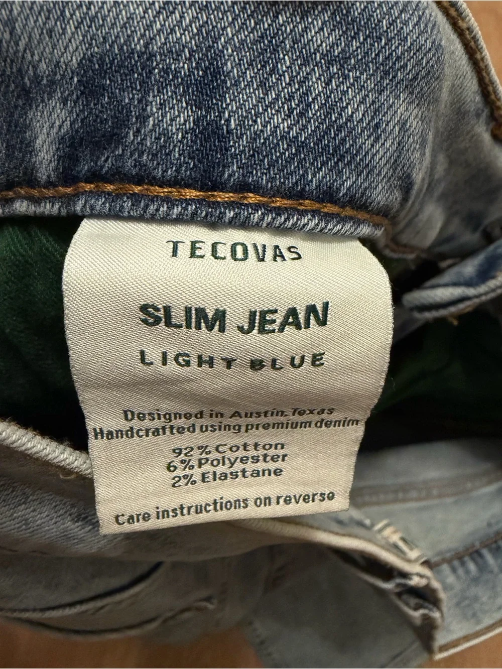 TECOVAS Slim Jean Men's 33x34 Light Blue Wash Western Stretch Denim